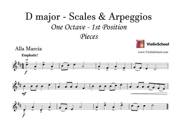 1 Octave Scale Exercises - Pieces in D Major