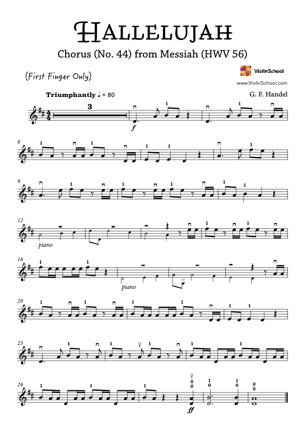 Handel's Hallelujah - 1st Finger Only